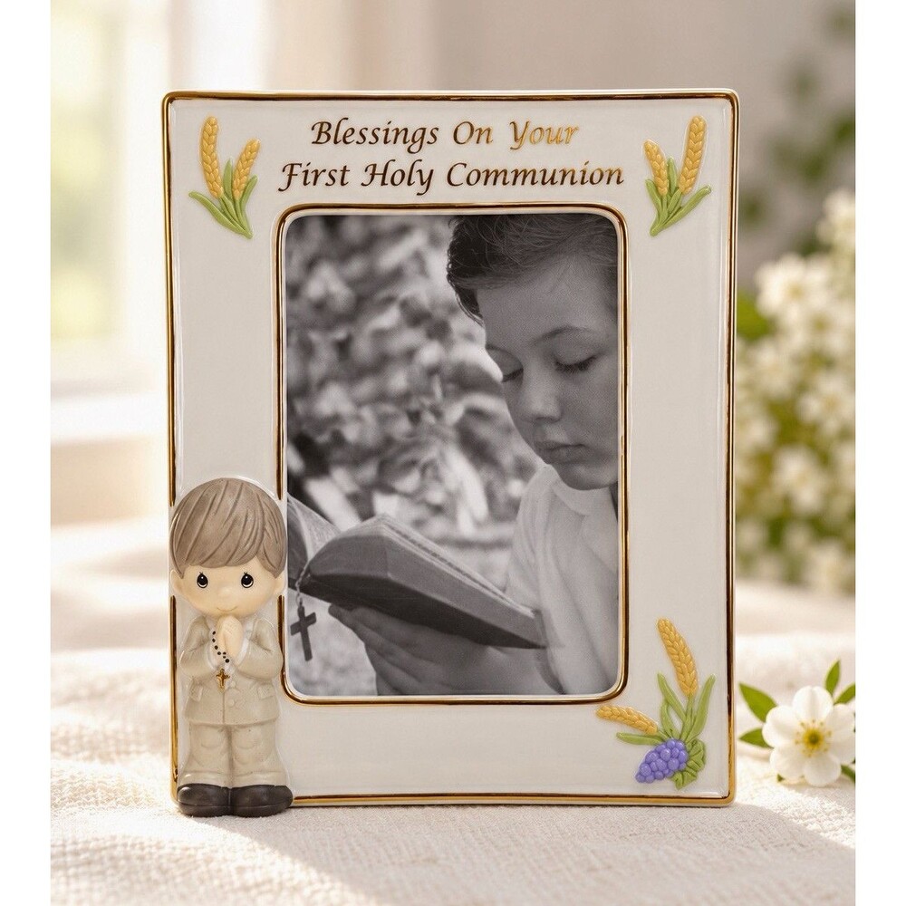 Precious Moments 123411 First Holy Communion Boy Porcelain Photo Frame with Box